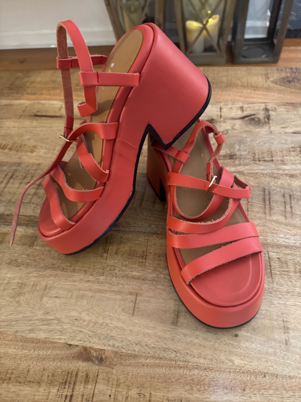 GANNI Elevated Papaya Women's Coral papaya Strappy Ankle platform Sandals